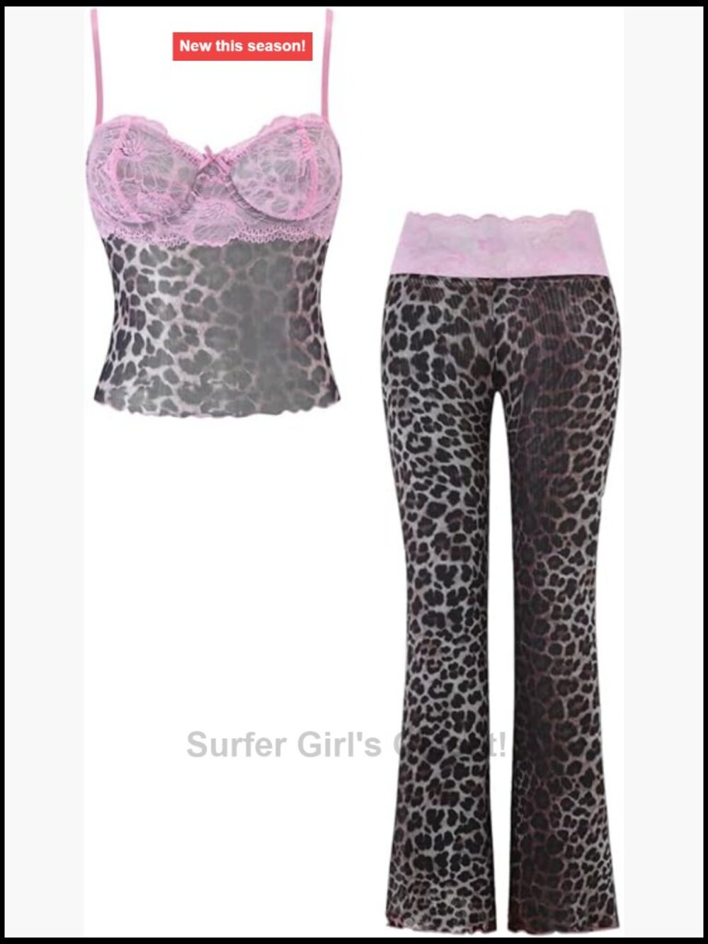 Y2K 2pc Leopard Print Crop Camisole & Flare Pants Rave Outfit